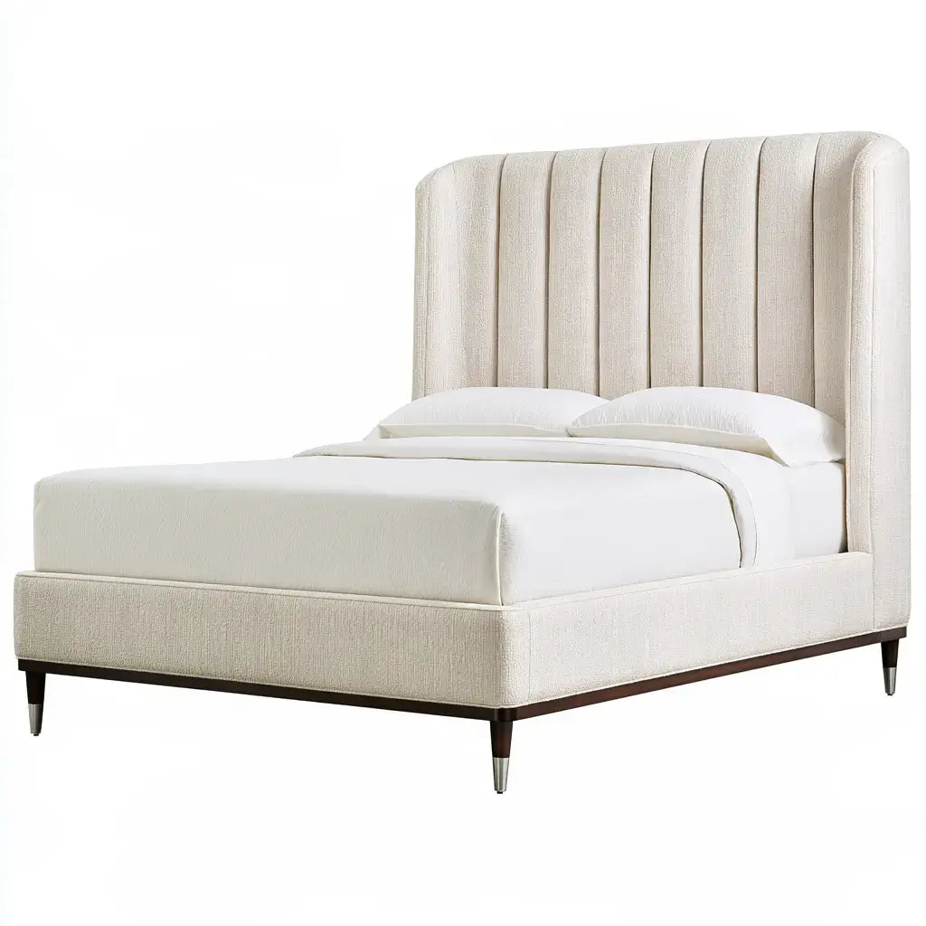 Cama con cabecero alto de paneles acolchados - beige