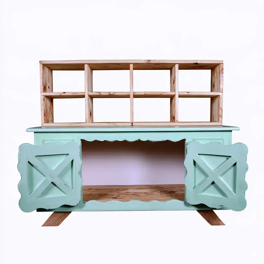 Aparador con puertas cruzadas y estantes elevados - verde/marr¨®n