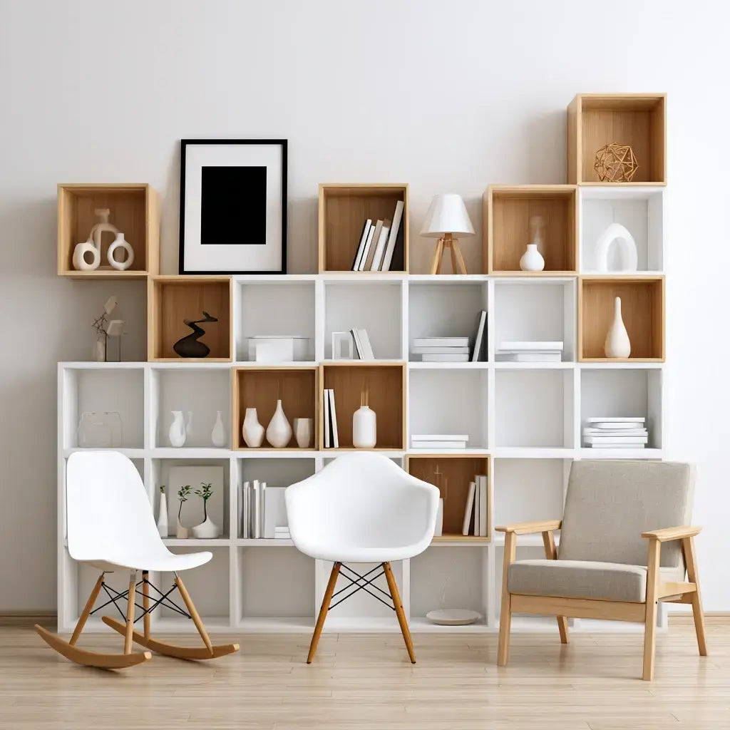 Estanter¨ªa con cubos abiertos escalonados - beige/blanco
