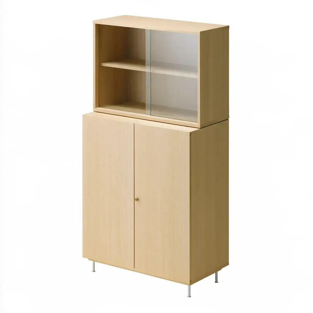 Aparador con estantes superiores y puertas inferiores - beige