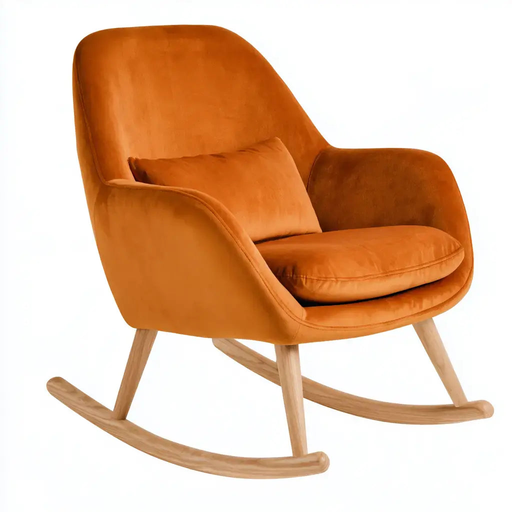 Mecedora con asiento envolvente y base clara - naranja/beige